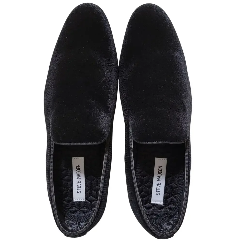 Steve Madden Men Laight Slip On Smoking Loafers Size US 8.5M Black Velvet